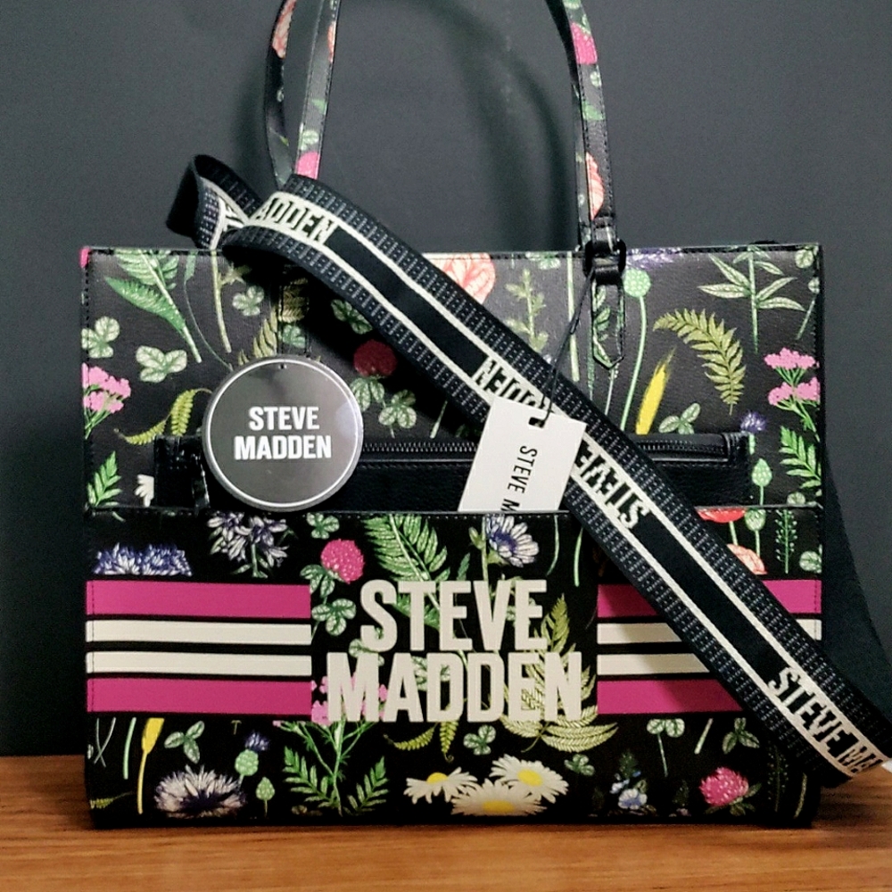 Steve Madden Floral Satchel with Pink and Black Accents